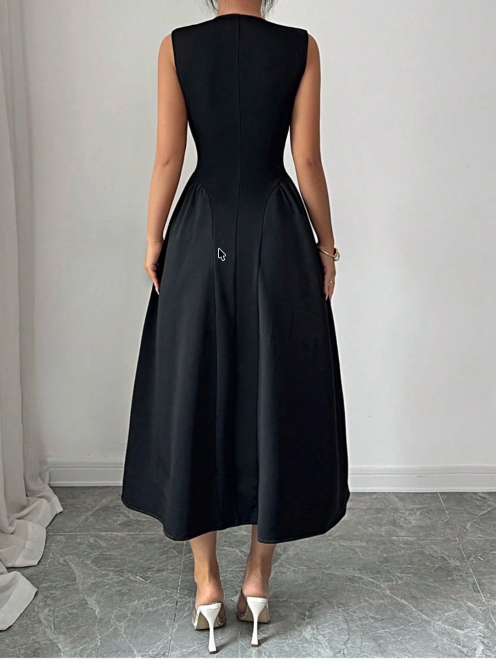 Luxe Solid Button Detail Wide Collar Flared High Waisted Dress - Picture 10 of 11